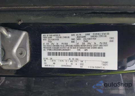 2019 Ford Escape Se from USA, damaged, VIN 1FMCU9GD4KUA94261